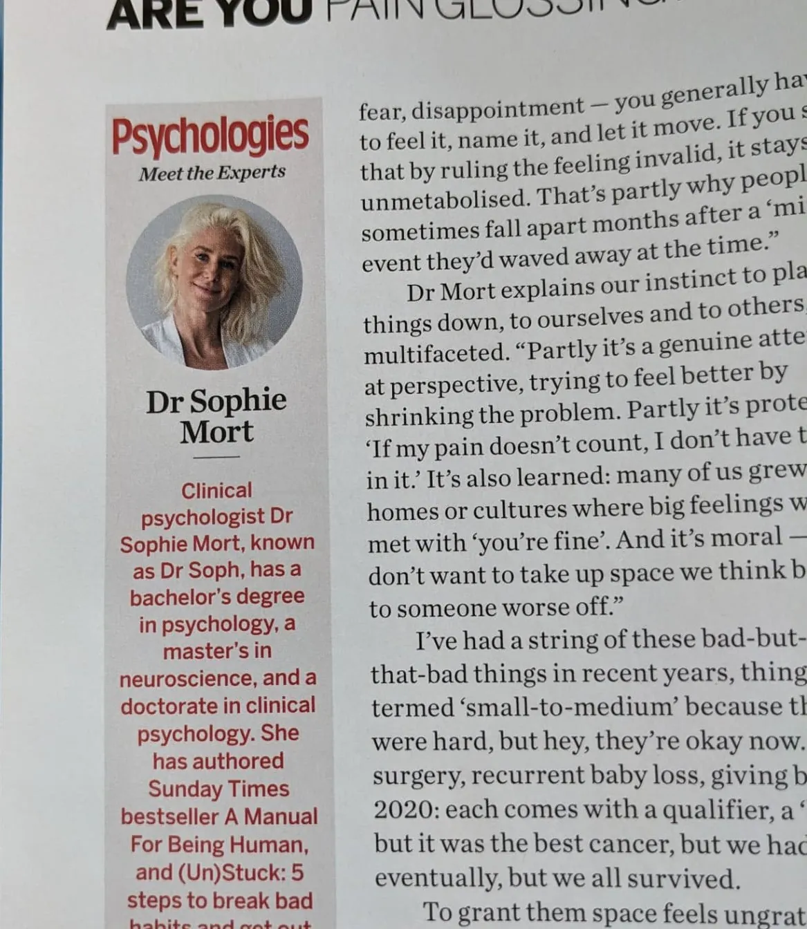 Psychologies clipping — It could be worse: are you guilty of pain glossing?